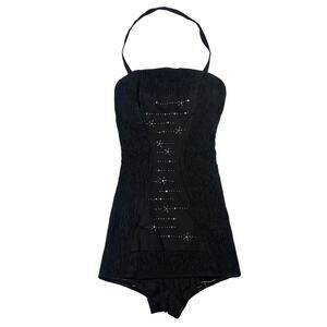 Vintage Jantzen Women's Halter Neck Embellished Black 1950 Swimsuit Size 14